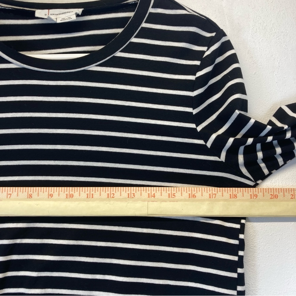 Anthropologie M Black White Striped Mixed Media Long Bell Sleeve Top - Picture 7 of 11